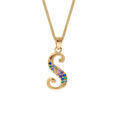 Collier en vermeil pendentif initiale S oxydes multi couleurs sertis - 42+3cm Artemare