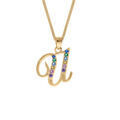 Colliers sur Artemare : Collier en vermeil pendentif initiale U oxydes multi couleurs sertis - 42+3cm