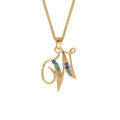 Collier en vermeil pendentif initiale W oxydes multi couleurs sertis - 42+3cm