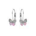 Boucles d'oreille sur Artemare : Boucles d'oreille dormeuse en argent rhodi&eacute; motif papillon r&eacute;sine rose et oxydes blancs