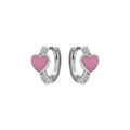 Cr&eacute;oles en argent rhodi&eacute; articul&eacute;es avec coeur r&eacute;sine rose et oxydes blancs