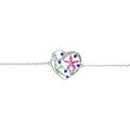 Bracelet en argent rhodi&eacute; motif coeur avec fleurs d'oxydes multi couleurs - 16+3cm Artemare