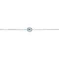 Bracelet en argent rhodi&eacute; motif rond oeil de la chance avec oxydes blancs sertis -17+3cm