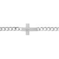 Bracelet en argent passiv&eacute; maille gourmette 5mm croix plate lisse diamant&eacute;e etoil&eacute;e - 19cm