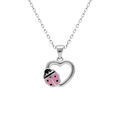 Colliers sur Artemare : Collier en argent rhodi&eacute; pendentif coeur avec coccinelle r&eacute;sine rose - 36+2cm