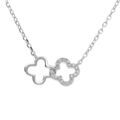 Collier en argent rhodi&eacute; pendentif double fleur oyydes blancs sertis - 40+4cm Artemare
