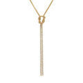 Collier en argent dor&eacute; forme cravate oxydes blancs sertis tennis avec noeud - 38+5cm
