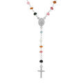 Collier en argent rhodi&eacute; chapelet boules facet&eacute;es tourmalines multi couleurs - 45+5cm