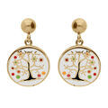 Boucles d'oreille sur Artemare : Boucles d'oreille tige Stella Mia en acier dor&eacute; jaune avec r&eacute;sine arbre de vie