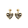 Boucles d'oreille Stella Mia tige en acier dor&eacute; forme coeur r&eacute;sine blanche et noire