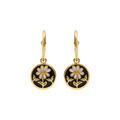 Boucles d'oreille Stella Mia ronde en acier dor&eacute; jaune ronde r&eacute;sine noire fleur Artemare
