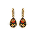 Boucles d'oreille sur Artemare : Boucles d'oreille Stella Mia en acier dor&eacute; jaune forme goutte r&eacute;sine noire et rouge