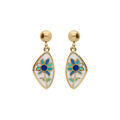 Boucles d'oreille tige Stella Mia en acier dor&eacute; jaune r&eacute;sine blanche fleur bleue Artemare
