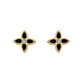 Boucles d'oreille sur Artemare : Boucles d'oreille tige en acier dor&eacute; fleur r&eacute;sine noire