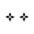 Boucles d'oreille tige en acier motif fleurs r&eacute;sine noire Artemare