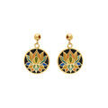Boucles d'oreille sur Artemare : Boucles d'oreille Stella Mia tige en acier dor&eacute; r&eacute;sine fond noir et fleur de lotus