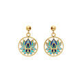 Boucles d'oreille Stella Mia tige en acier dor&eacute; r&eacute;sine fond blanc et fleur de lotus