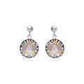 Boucles d'oreille sur Artemare : Boucles d'oreille Stella Mia en acier dor&eacute; jaune ronde motif fleur de lotus r&eacute;sine et nacre