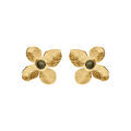 Boucles d'oreille tige en acier dor&eacute; jaune fleur avec au centre turquoise africaine reconstitu&eacute;e Artemare