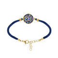Bracelet Stella Mia en acier dor&eacute; jaune t&ecirc;te de mort r&eacute;sine noire et bleu cordon noir - 16+3cm Artemare