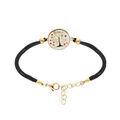 Bracelet Stella Mia en acier dor&eacute; jaune avec arbre de vie r&eacute;sine cordon noir - 16+3cm