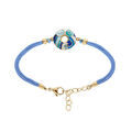 Bracelet Stella Mia en acier dor&eacute; jaune avec anneau r&eacute;sine cordon bleu ciel - 16+3cm