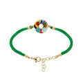 Bracelet Stella Mia en acier dor&eacute; jaune avec anneau r&eacute;sine multi couleur cordon vert - 16+3cm Artemare