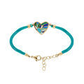 Bracelet Stella Mia en acier dor&eacute; jaune coeur r&eacute;sine bleu vert cordon bleu turquoise - 16+3cm Artemare