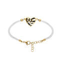 Bracelet Stella Mia en acier dor&eacute; jaune forme coeur r&eacute;sine blanche et noire cordon blanc - 16+3cm Artemare