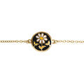 Bracelet Stella Mia en acier dor&eacute; jaune motif rond r&eacute;sine noire avec fleurs - 16+3cm