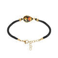 Bracelet Stella Mia en acier dor&eacute; jaune goutte r&eacute;sine noire et rouge cordon noir - 16+3cm Artemare