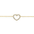 Bracelet en acier dor&eacute; maille 1x1 avec coeur contour oxydes blancs 16+3cm Artemare
