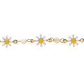 Bracelet en acier dor&eacute; avec fleurs r&eacute;sine et boules nacre blanche v&eacute;ritable - 16+3cm