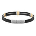 Bracelet en acier et caoutchouc et c&acirc;ble gris et motif dor&eacute; - 20+1cm double fermoir