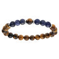 Bracelet en acier extensible boules sodalite bleu et oeil de tigre marron