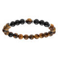 Bracelet en acier extensible boules agate noire et oeil de tigre marron Artemare