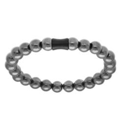 Bracelet en acier extensible boules 8mm h&eacute;matite