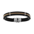 Bracelets sur Artemare : Bracelet en acier de cuir bovin noir cha&icirc;nette dor&eacute; - 20.5cm