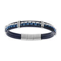 Bracelet en acier de cuir bovin bleu cha&icirc;ne acier et bleue - 19.5cm + 1cm double fermoir