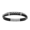 Bracelets sur Artemare : Bracelet en acier de cuir bovin noir cha&icirc;ne acier et PVD noir - 19.5cm + 1cm double fermoir