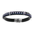 Bracelet en acier de cuir bovin noir cha&icirc;ne PVD bleu - 20.5cm