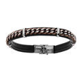 Bracelet en acier de cuir bovin noir cha&icirc;ne acier PVD marron - 20.5cm