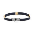 Bracelets sur Artemare : Bracelet en acier dor&eacute; et cuir bovin bleu - 21cm r&eacute;glable