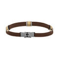 Bracelet en acier dor&eacute; et cuir bovin marron - 21cm r&eacute;glable Artemare