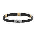 Bracelets sur Artemare : Bracelet en acier dor&eacute; et cuir bovin noir - 21cm r&eacute;glable