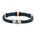 Bracelets sur Artemare : Bracelet en acier dor&eacute; et cuir bovin tress&eacute; bleu - 21cm r&eacute;glable