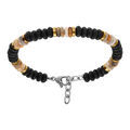 Bracelet en acier de boules de pierre de lave et de rondelles agate et dor&eacute; - 19+3cm Artemare