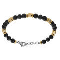 Bracelet en acier de boules pierre de lave et dor&eacute; jaune - 19+3cm
