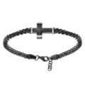 Bracelet en acier PVD noir maille gourmette avec croix PVD noir et gris - 19.5+3cm Artemare