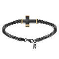 Bracelets sur Artemare : Bracelet en acier PVD noir maille gourmette avec croix PVD noir et dore - 19.5+3cm